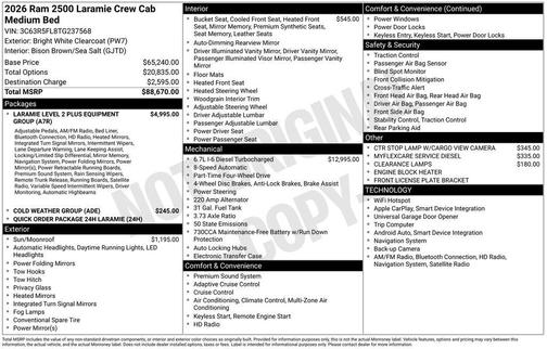 Bright White Clearcoat 2026 RAM 2500 Laramie Crew Cab 4x4 6'4' Box