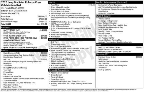 Black Clearcoat 2026 Jeep Gladiator Rubicon