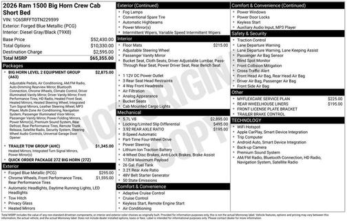 2026 RAM 1500 Big Horn/Lone Star