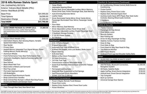 Vulcano Black Metallic 2018 Alfa Romeo Stelvio Sport