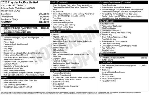 Bright White Clearcoat 2026 Chrysler Pacifica Limited