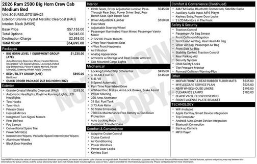 Granite Crystal Metallic Clearcoat 2026 RAM 2500 Big Horn Crew Cab 4x4 6'4' Box