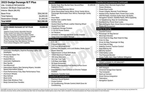 DB Black Clearcoat 2023 Dodge Durango R/T Plus AWD