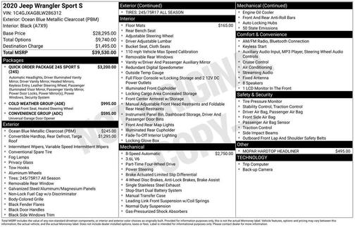 2020 Jeep Wrangler Sport S