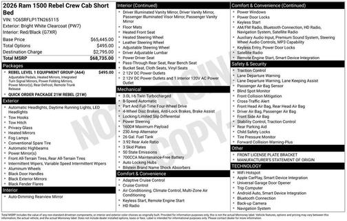 Bright White Clearcoat 2026 RAM 1500 Rebel