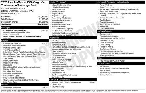 Bright White Clearcoat 2026 RAM ProMaster 2500 Tradesman