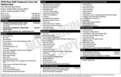 2020 RAM 2500 Tradesman Crew Cab 4X4 6'4' Box