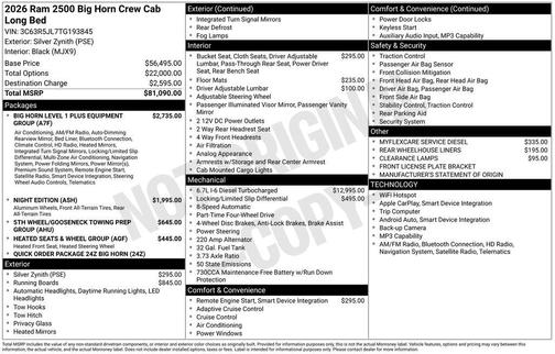2026 RAM 2500 Big Horn