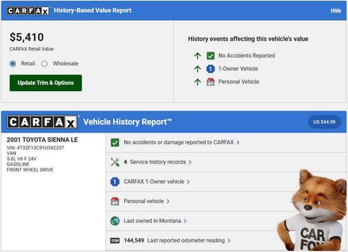2001 Toyota Sienna XLE