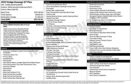 White 2023 Dodge Durango GT