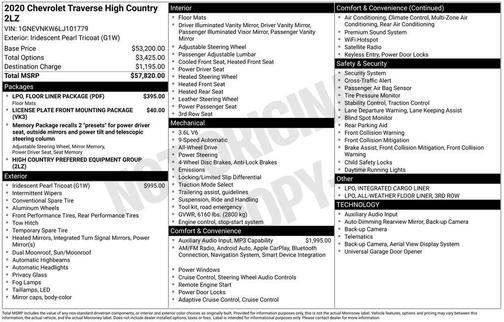 Pearl 2020 Chevrolet Traverse High Country