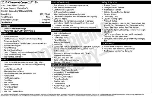 Summit White 2015 Chevrolet Cruze 2LT