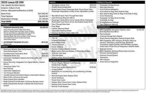 Beige 2023 Lexus ES 350 350