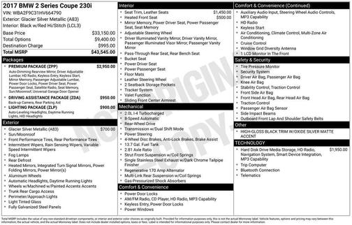 Glacier Silver Metallic 2017 BMW 230 i