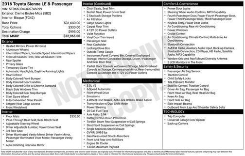Creme Brulee 2016 Toyota Sienna LE