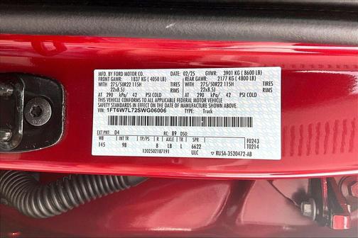 Red Metallic 2025 Ford F-150 Lightning Platinum