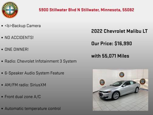 Silver Ice Metallic 2022 Chevrolet Malibu FWD LT