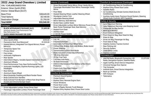 Silver Zynith 2022 Jeep Grand Cherokee L Limited