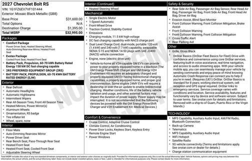 Mosaic Black Metallic 2027 Chevrolet Bolt RS FWD