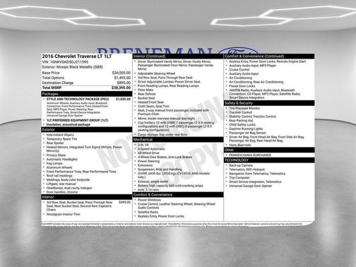 Mosaic Black Metallic 2016 Chevrolet Traverse 1LT