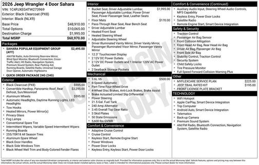 Black 2026 Jeep Wrangler Sahara
