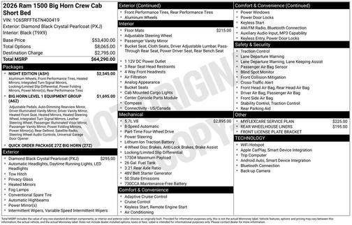 Black 2026 RAM 1500 Big Horn/Lone Star