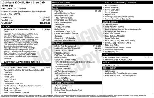 2026 RAM 1500 Big Horn/Lone Star
