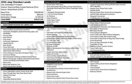 Black 2026 Jeep Cherokee LAREDO/LIMITED