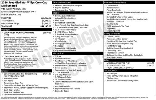 White 2026 Jeep Gladiator Sport