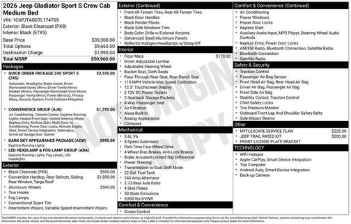 2026 Jeep Gladiator Sport