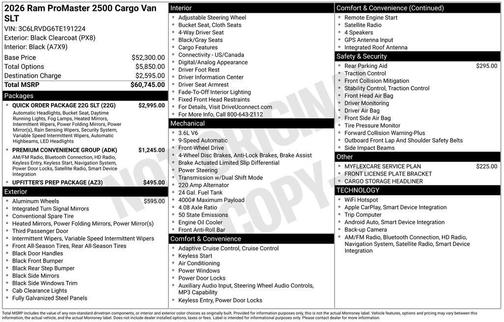 Black 2026 RAM ProMaster 2500 High Roof