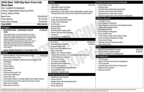 White 2026 RAM 1500 Big Horn/Lone Star