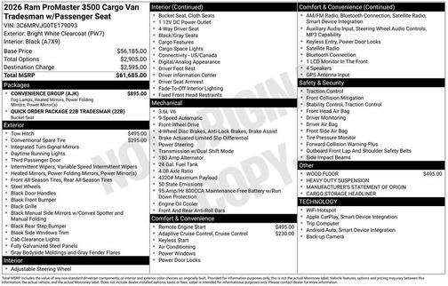 White 2026 RAM ProMaster 3500 High Roof
