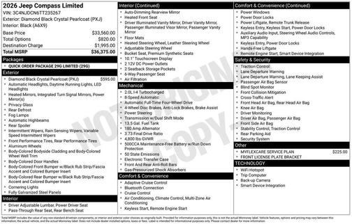 Black 2026 Jeep Compass Limited