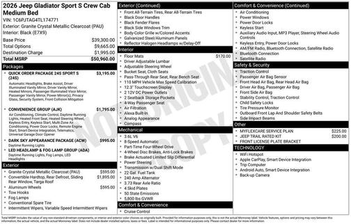 2026 Jeep Gladiator Sport