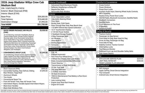 Black 2026 Jeep Gladiator Sport