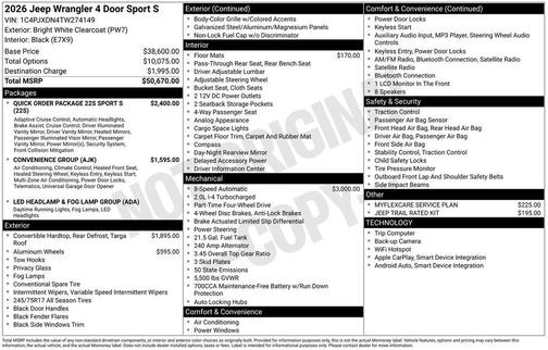 White 2026 Jeep Wrangler Sport