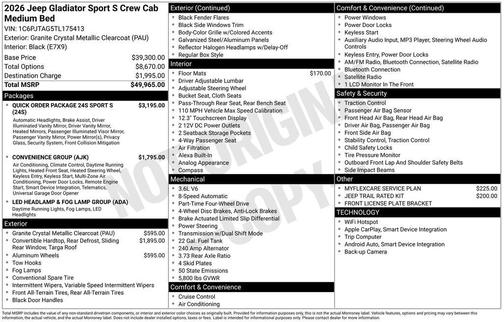 2026 Jeep Gladiator Sport