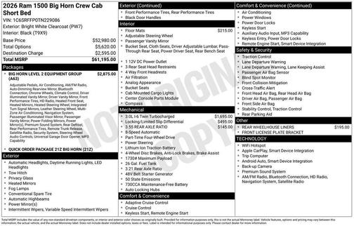 2026 RAM 1500 Big Horn/Lone Star