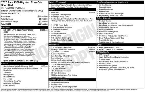 2026 RAM 1500 Big Horn/Lone Star