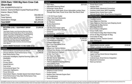 2026 RAM 1500 Big Horn/Lone Star
