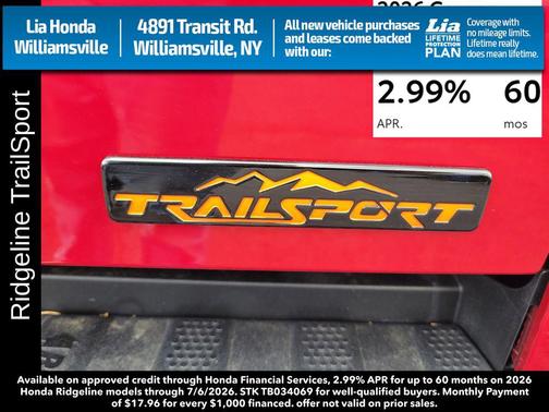 Radiant Red Metallic II 2026 Honda Ridgeline TrailSport