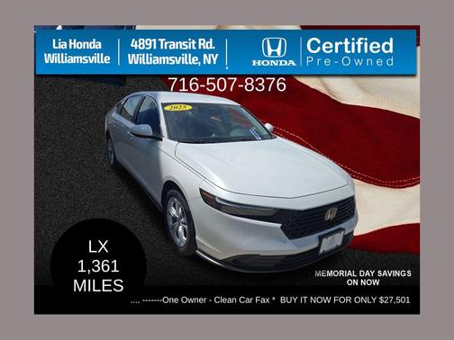 Platinum White Pearl 2025 Honda Accord LX 1.5T