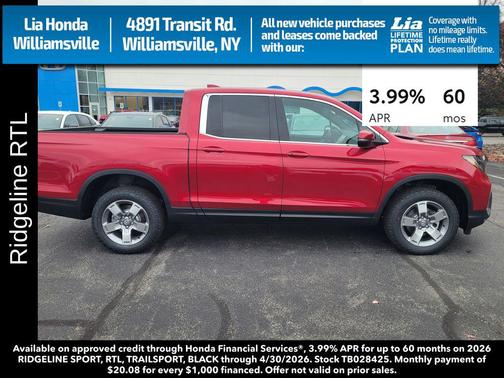 Radiant Red Metallic II 2026 Honda Ridgeline RTL
