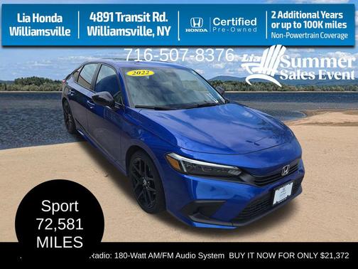 Aegean Blue Metallic 2022 Honda Civic Sport