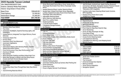 White Pearl 2025 Hyundai TUCSON Limited