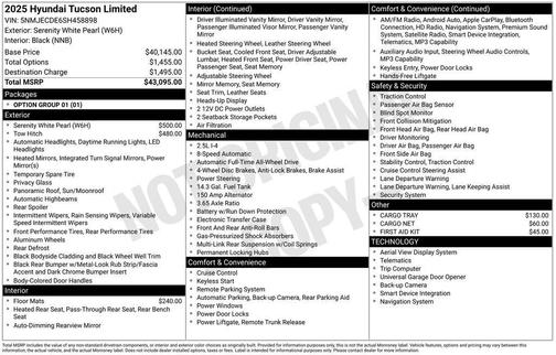 Serenity White Pearl 2025 Hyundai TUCSON Limited