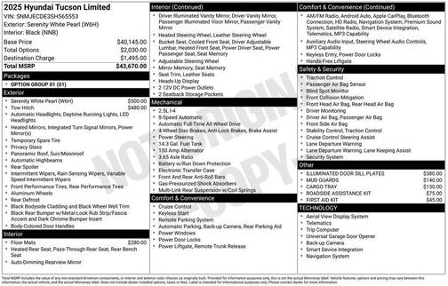 White Pearl 2025 Hyundai TUCSON Limited