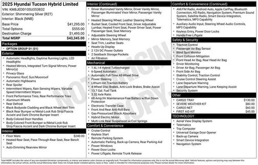 Shimmering Silver 2025 Hyundai TUCSON Hybrid Limited