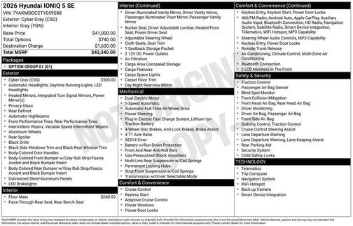 Cyber Gray 2026 Hyundai IONIQ 5 SE